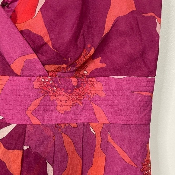 JONES New York 100% Silk Jewel Tone Hibiscus Floral Fit Flare Party Dress, 10 - Picture 5 of 8